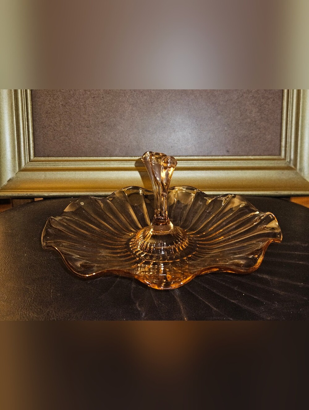 Vintage Anchor Hocking Pink Depression Glass Candy Tidbit Tray w/ Center Handle